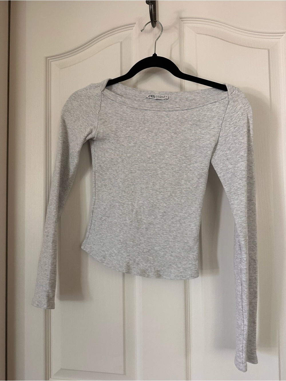 Zara Heather Light Gray Long Sleeve Boatneck Top